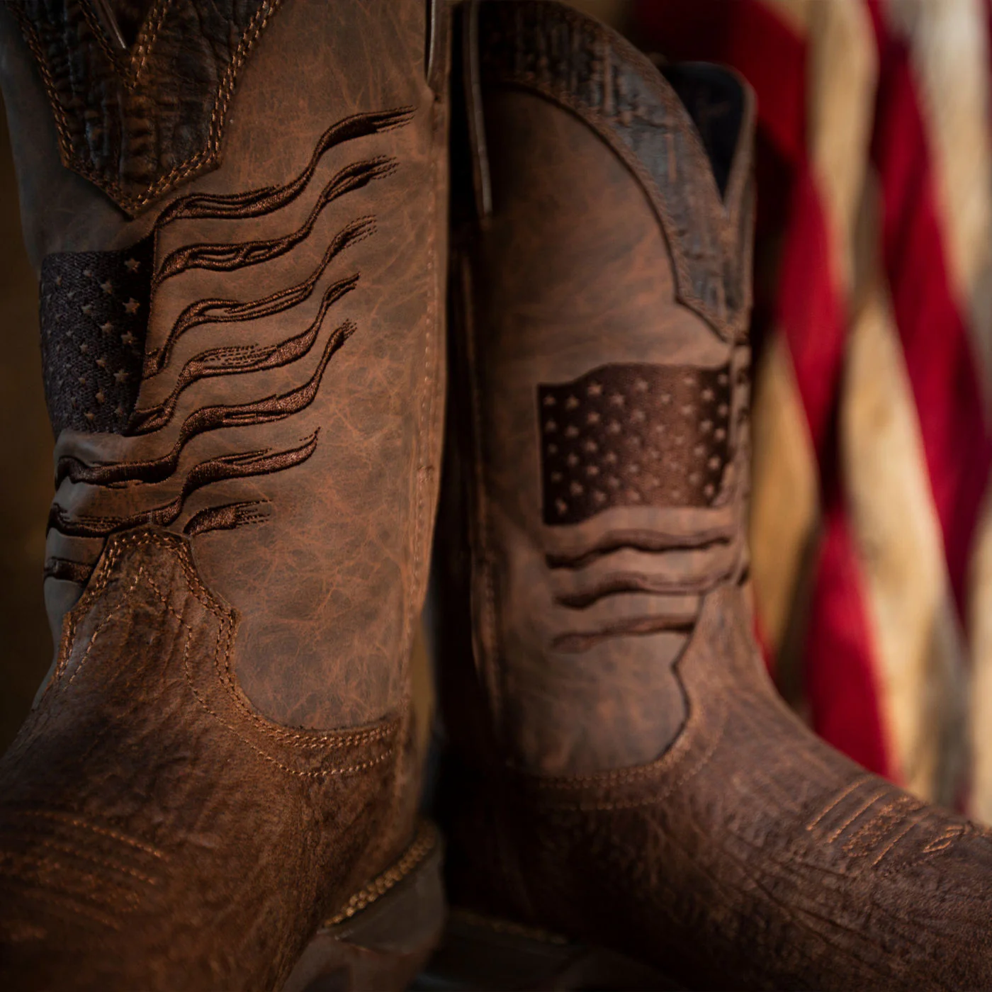Rebel by Durango® Brown Distressed Flag Embroidery Western Boot - Image 2