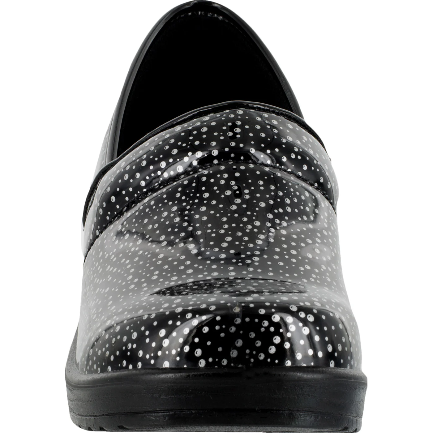 Easy WORKS by Easy Street Lyndee Black Raindrops Women's Slip-Resistant Patent Slip-On Work Shoe - Image 4