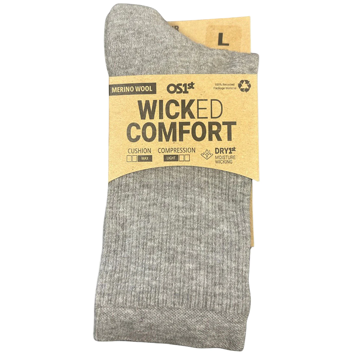 OS1st Wicked Comfort Merino Unisex Grey Crew Socks - Image 3