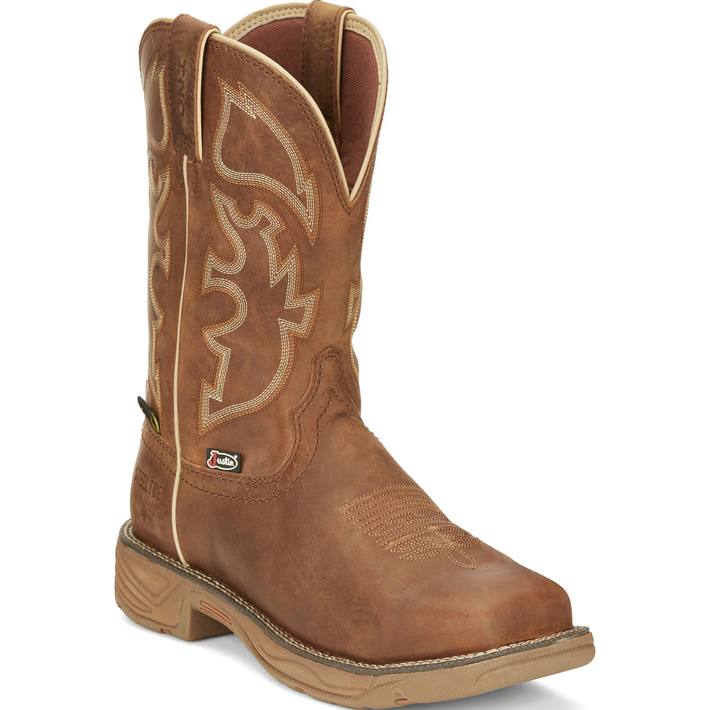 Justin Work Stampede Rush Men's 11-inch Steel Toe Electrical Hazard Waterproof Pull-on Western Work Boot