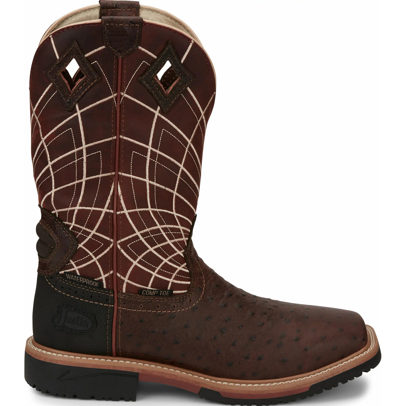 Justin Work Hybred® Derrickman Ostrich Men's Composite Toe Electrical Hazard Waterproof Work Boots - Image 3